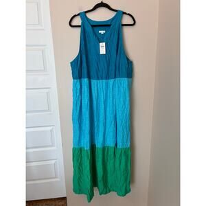 J. Jill NEW Color-Block Maxi Dress in Mediterranean Multi Blue Green Women's 3X